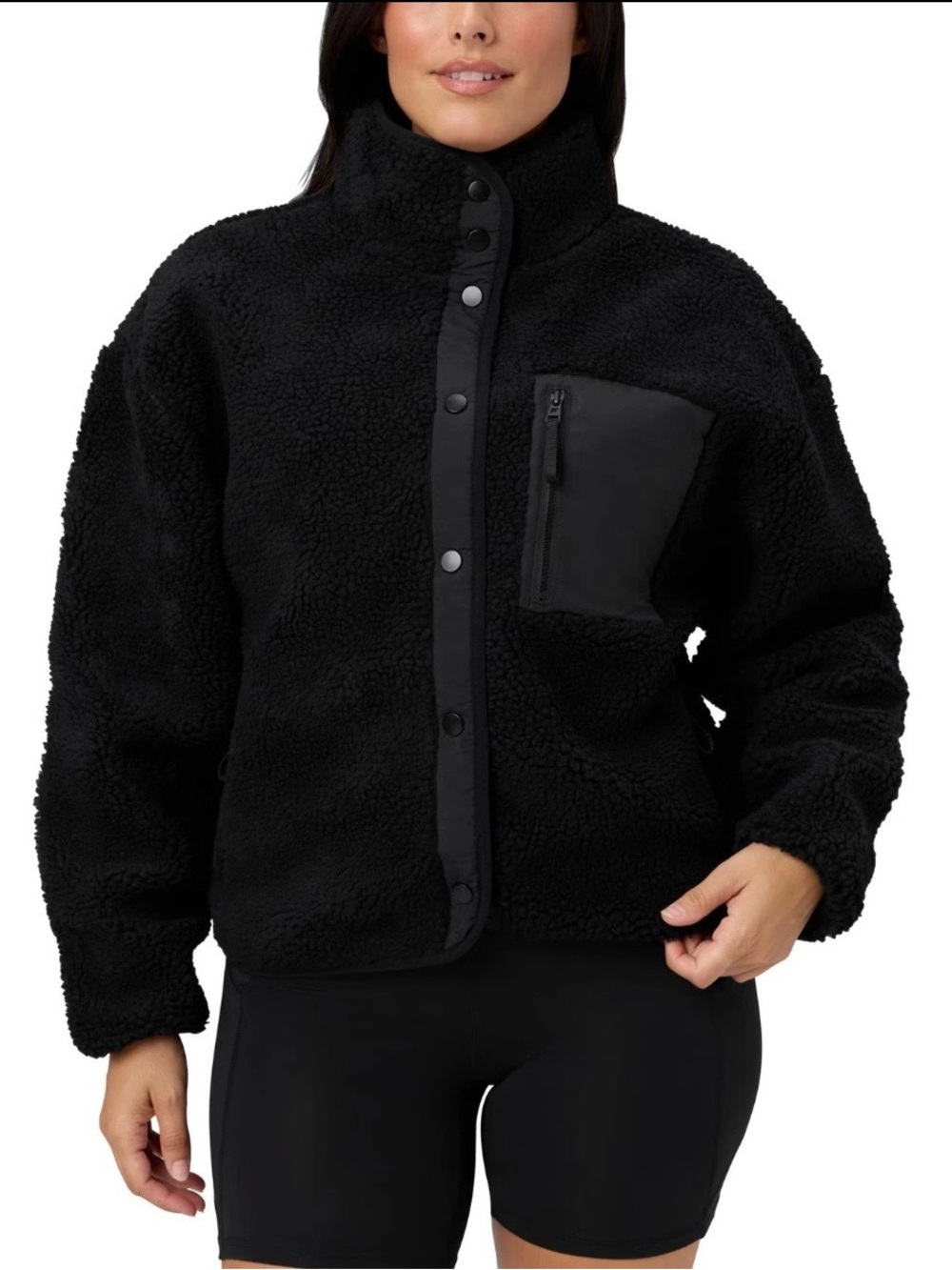 Fabletics Black Sherpa Teddy Jacket with Zip Chest Pocket